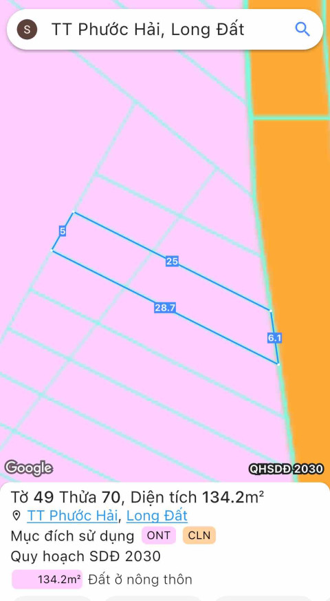 Đất nền xã Phước Hải - 2 lô liền kề 250m2 ngang 10 đường nhựa