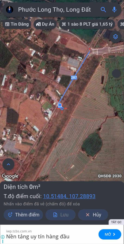 Bán đất mặt tiền đường Phạm Hùng. Cạnh cổng 2 kcn Đất Đỏ. Dt 1000m2