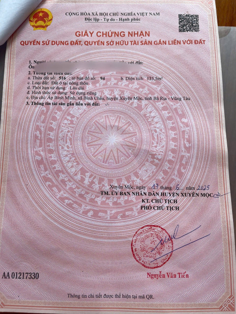 LÔ VIP TĐC BÌNH CHÂU - Lô 2 Mặt Tiền TĐC Bình Châu 133m2 6m mặt tiền